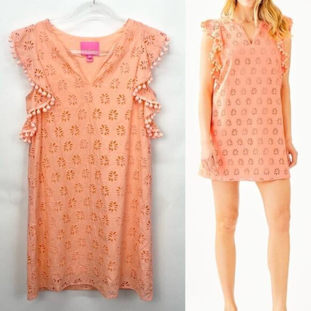 Lilly Pulitzer Astara Dress Size XS Pom Pom Peach Flamingo